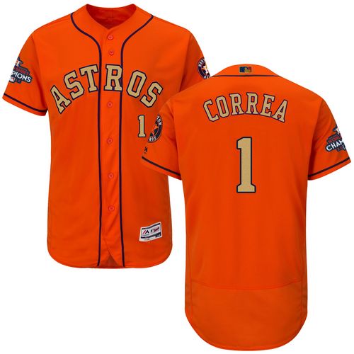 Astros #1 Carlos Correa Orange FlexBase Authentic 2018 Gold Program Cool Base Stitched MLB Jersey - Click Image to Close